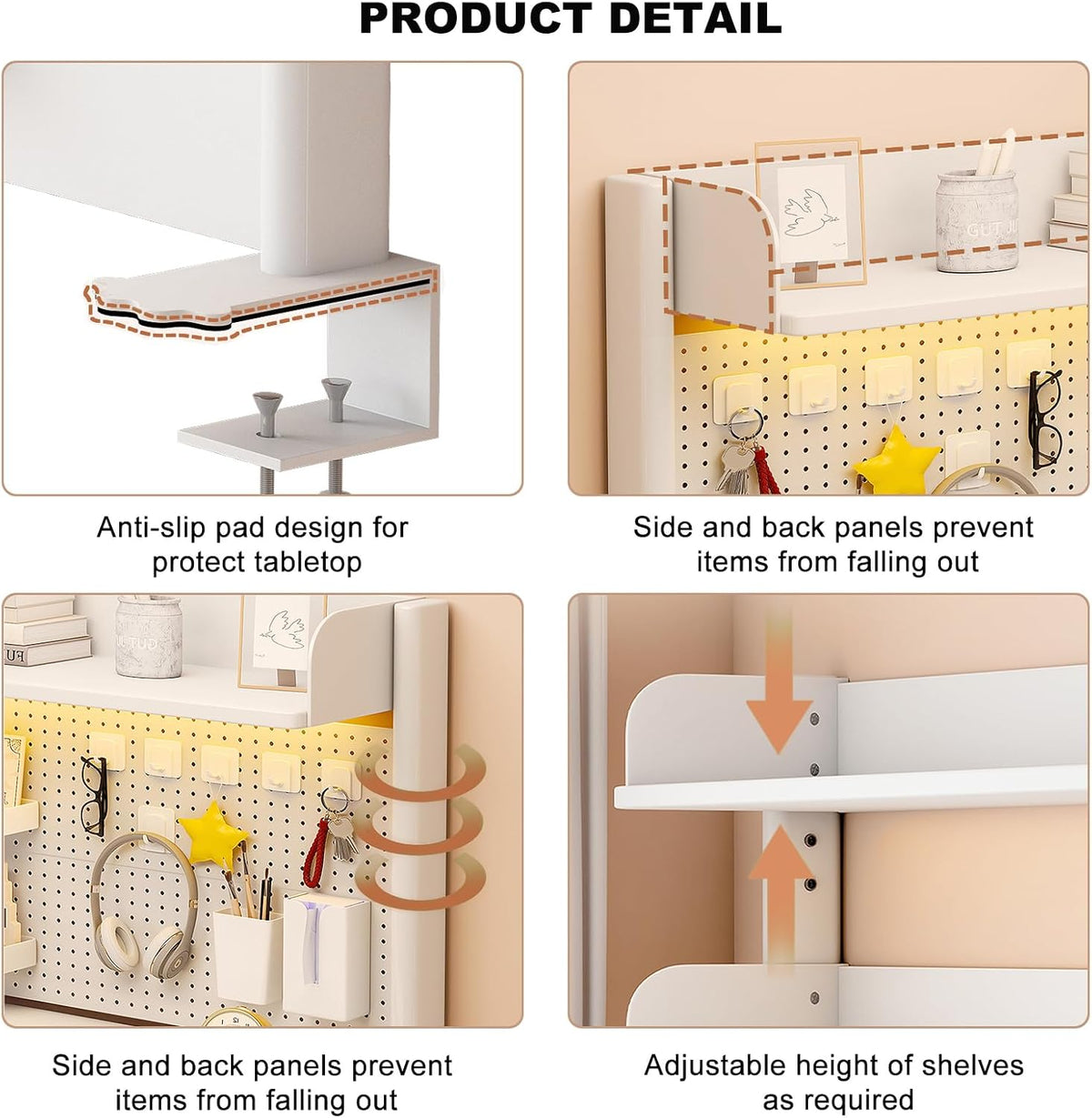 Clamp on Desk Shelf with Pegboard, Desktop Organization Bookshelf
