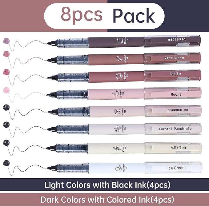 FUNFULL Aesthetic Cute Stick Rollerball Pens, 0.5mm Fine Point Coffee Gel Pens - Image 3