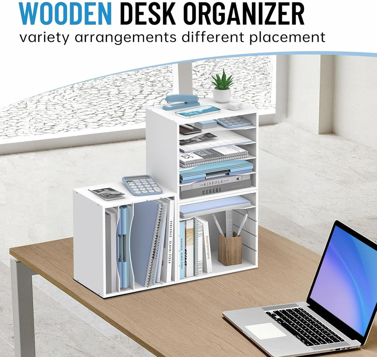 5-Tier Paper Organizer for Desk, Adjustable Mail Organizer, White