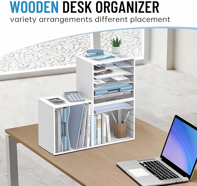 SHARKWOODS 5-Tier Wood Desk Organizer, Paper Tray Organizer - Image 2