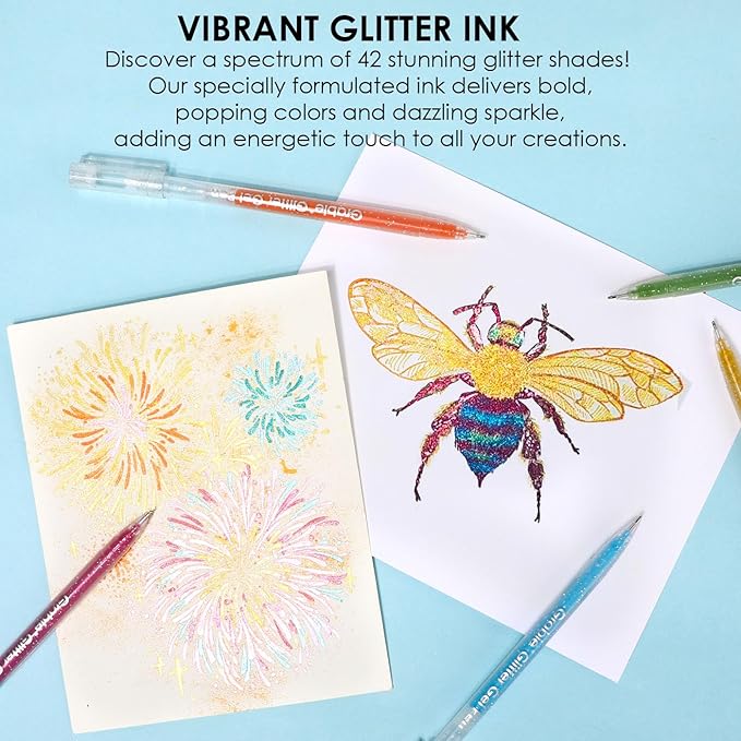 Grabie 42 Capped Glitter Gel Pen Set, 18 Iridescent&24 Essential Color Pens - Image 7