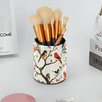 Leather Pen Holder for Desk, Colored Birds Flowers Trees Pencil Cup Desktop - Image 6