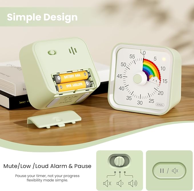 Visual Timer for Kids with Pause Function, Cute Silent Timer with Rainbow for - Image 5