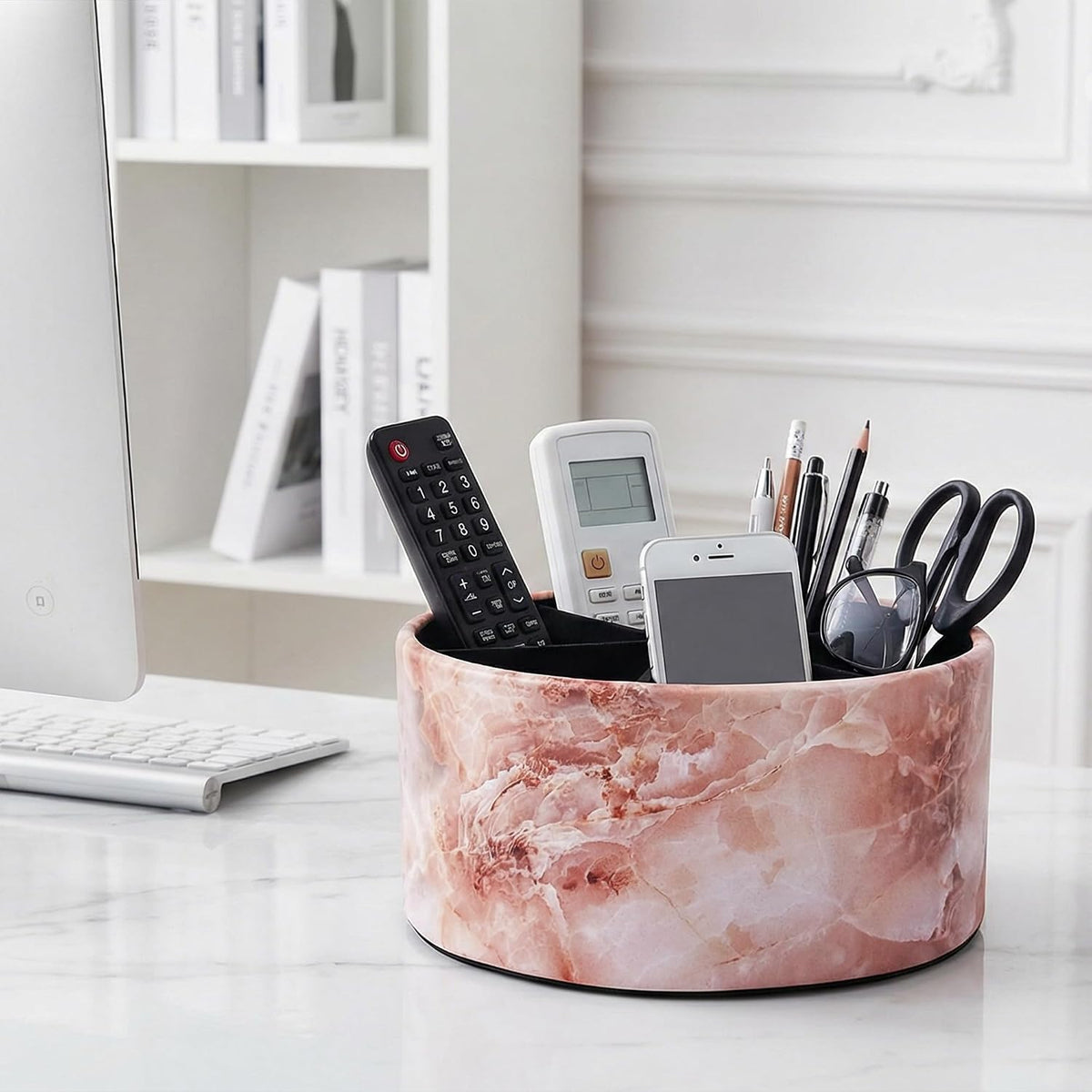 Remote Control Holder, 360°Spinning PU Leather Desk TV Remote Caddy,Desk Stor...