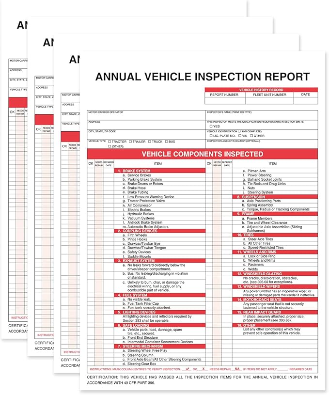 Annual Vehicle Inspection Report Form 25-pk 3-Ply Carbonless, 8.5" x 11.75" + - Image 4