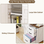 3 Drawers Farmhouse File Cabinet with Door for Home Office, Rustic White | Halitaa Lateral Filing Cabinet for Letter/A4 Size Hanging Files, Large Wood File Storage Cabinet Printer Stand