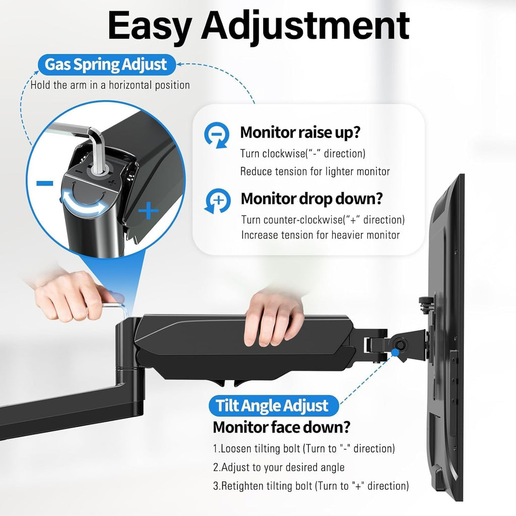 mountup dual monitor and laptop mount, adjustable monitor showing dimensions