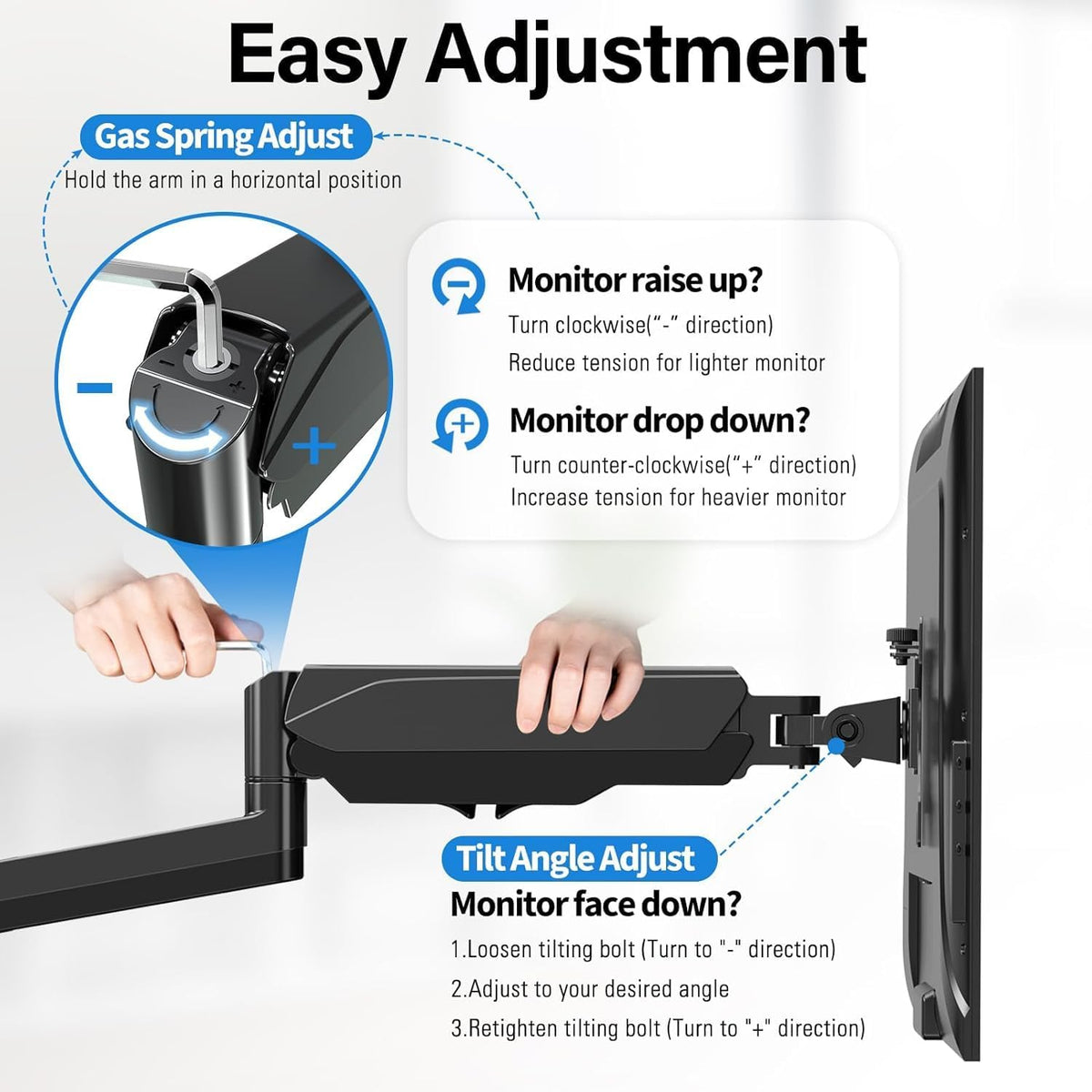 mountup dual monitor and laptop mount, adjustable monitor showing dimensions