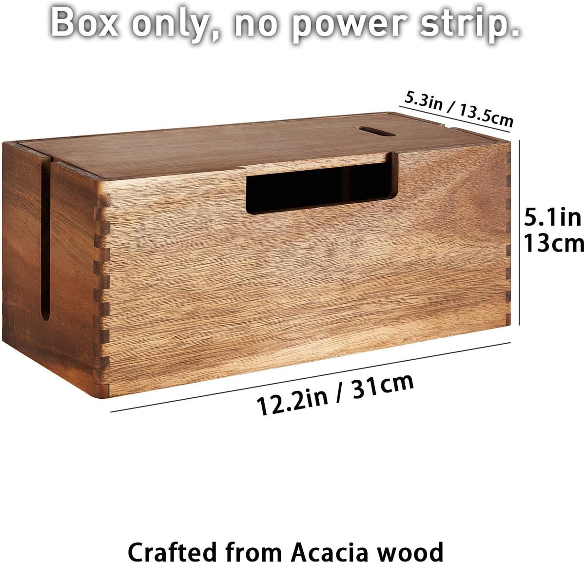 LiTY Acacia Wood Cable Management Box, Wooden Cord Hider & Organizer for ...