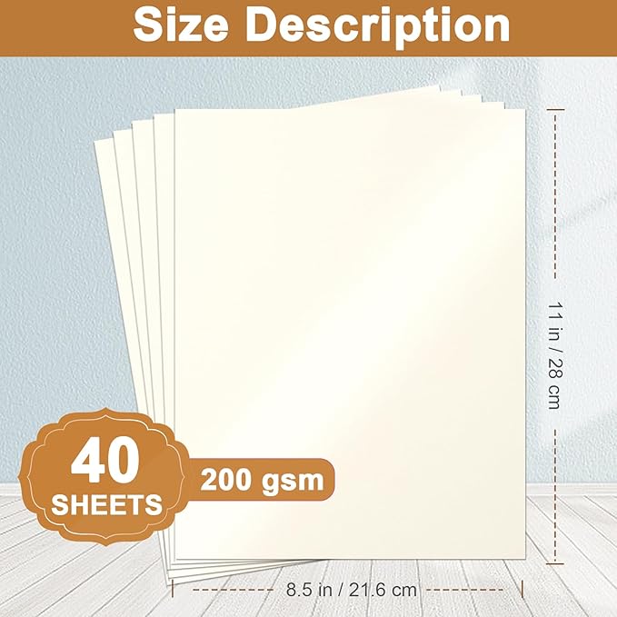 Silunkia 40 Sheets Cream Shimmer Cardstock 8.5 x 11 Ivory Paper, 75lb Off White - Image 2