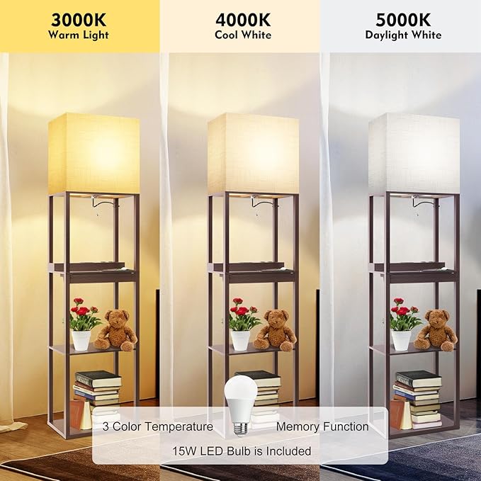 RUNTOP Floor Lamp with Shelves, Modern Standing Lamp with Wireless Charger - Image 4