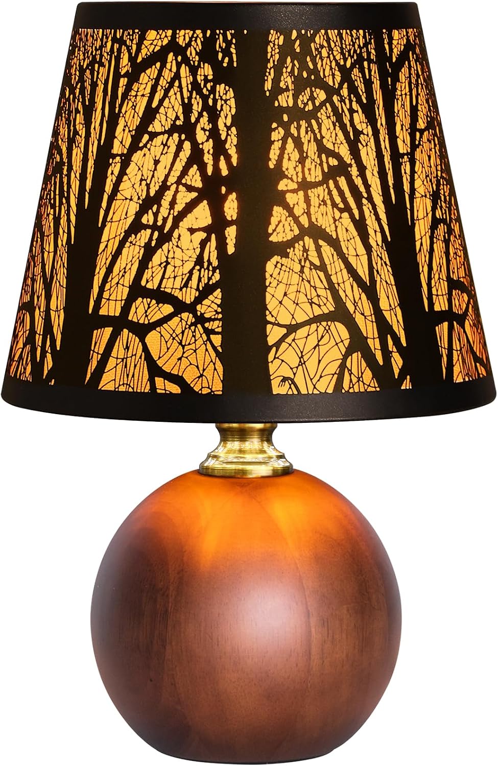 11.4" Rustic Solid Wood Small Table Lamp with Metal Forest Shade