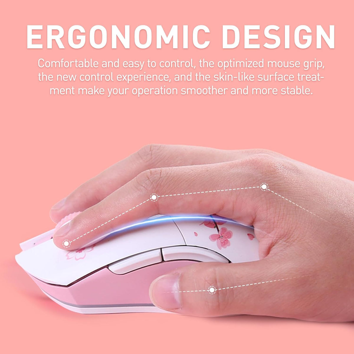 DAREU Sakura Pink Wireless Gaming Mouse with Charging Dock Rechargeable RGB,1...