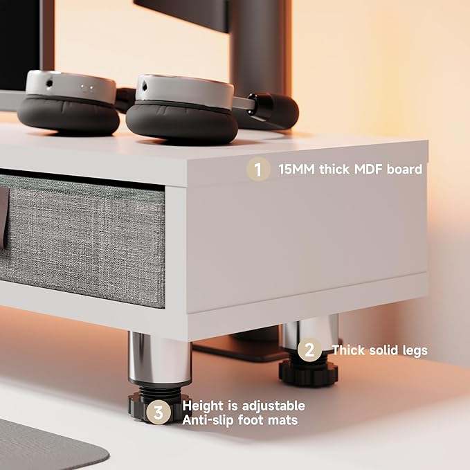 Fenge Dual Monitor Stand with 2 Drawers, 42.5 Inches Large Computer Riser - Image 2