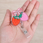 Pink Bow Strawberry Badge Reel | Cute Retractable ID Card Badge Holder | Name - Image 4