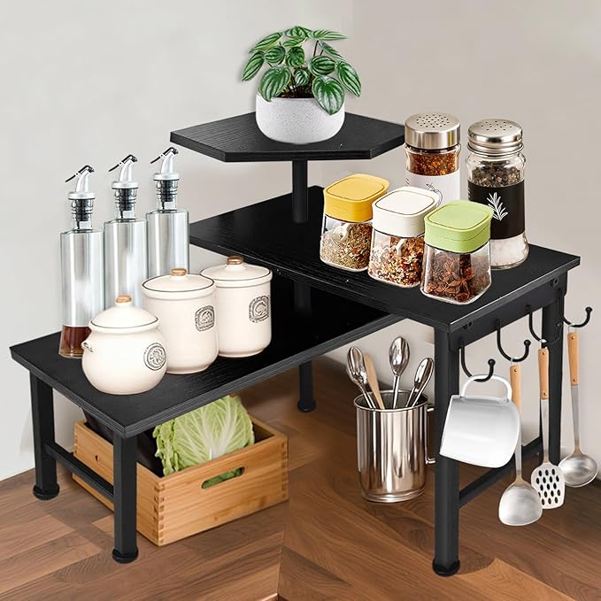 Uniqcovosa Bathroom Counter Organizer, 3 Tier Moveable Black Corner Shelf by Elevateyourspacenaturally