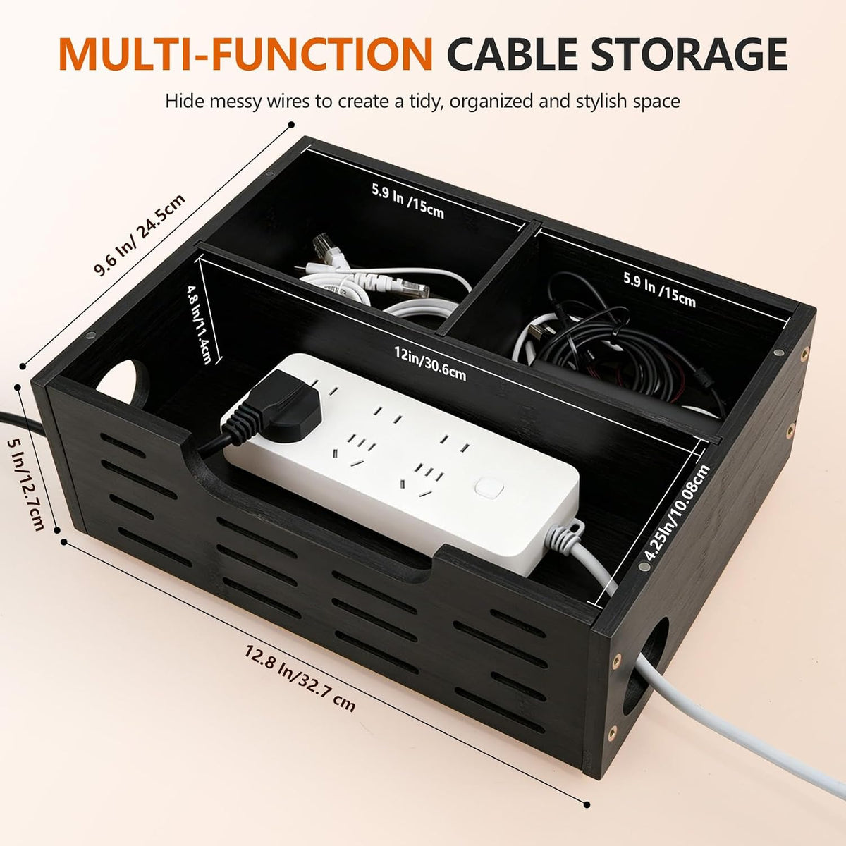 Wooden Cable Management Box - A Stylish Cable Storage Box, Suitable for Power...