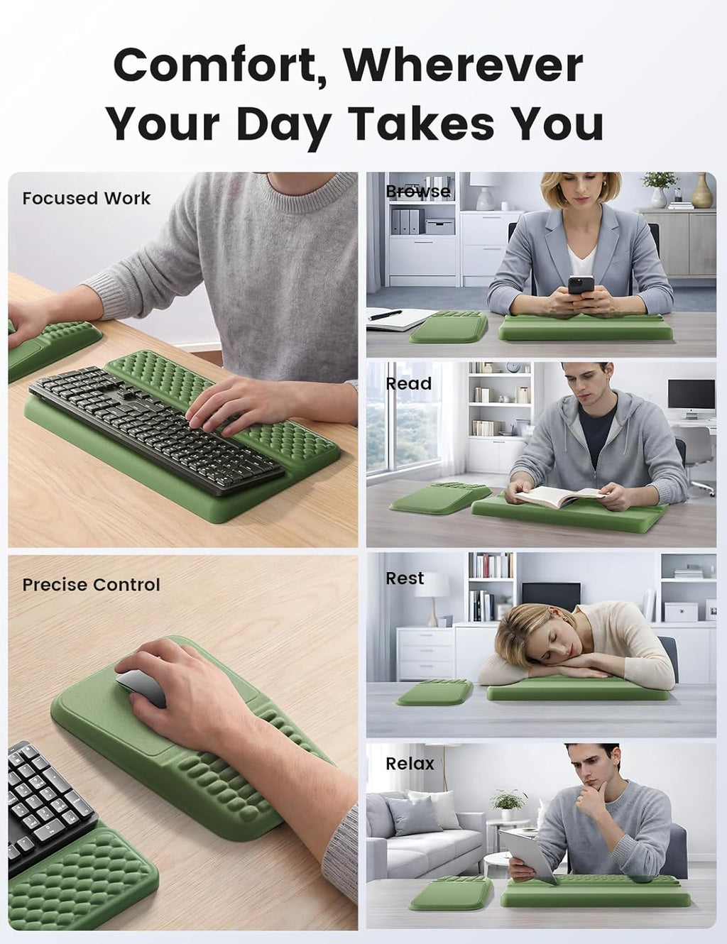Vaydeer Keyboard Stand and Mouse Pad Set with Wrist Rest, Soft Memory Foam Wrist Support, Ergonomic Wrist Cushion for Desk, Relieves Carpal Tunnel Pain, Palm Hand Typing for Office, Gaming, Green