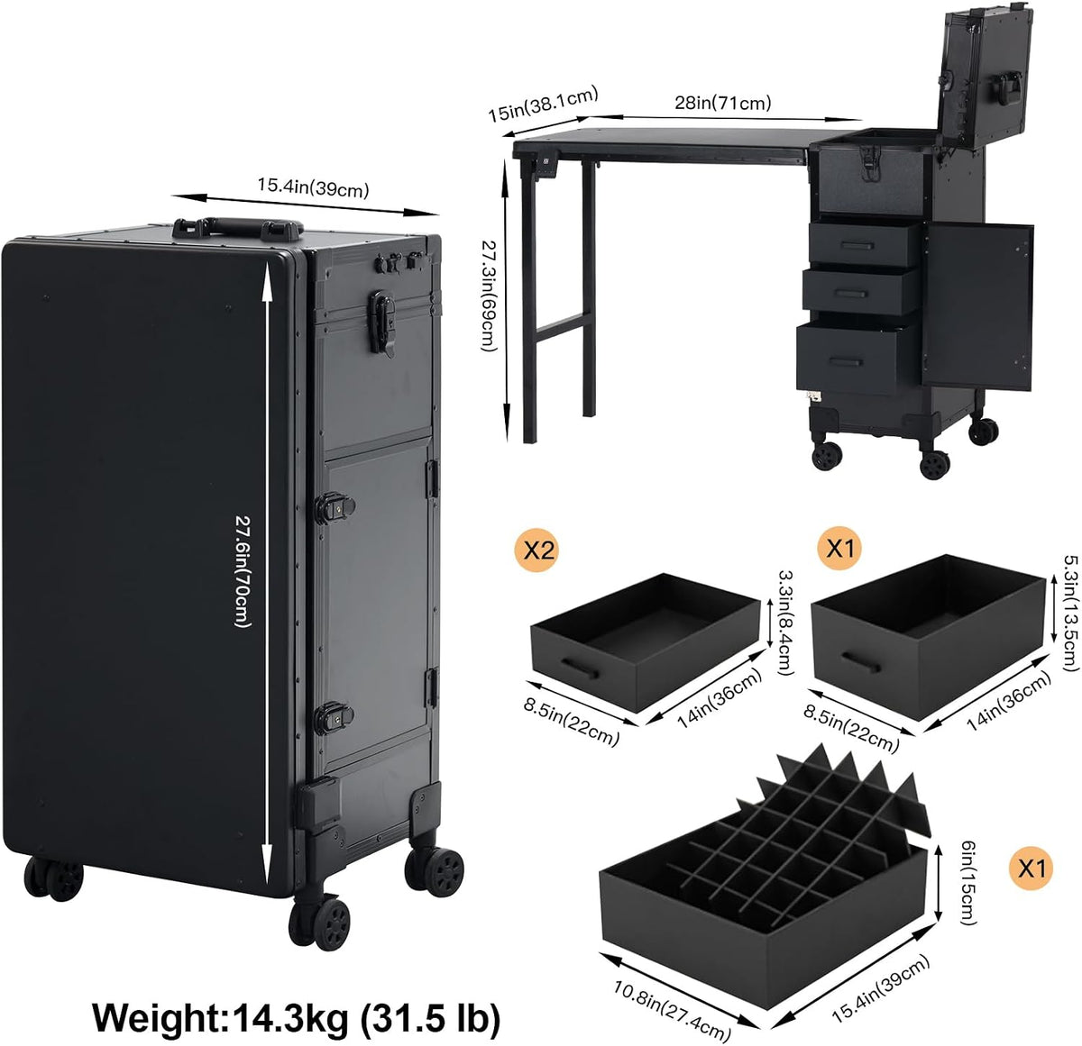 Portable Nail Desk for Nail Tech, Foldable Manicure Table with 3 Drawers &amp...