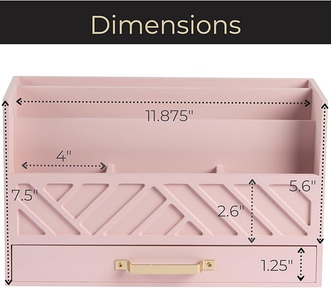 BLU MONACO Pink Wooden Desk Organizer - Image 6