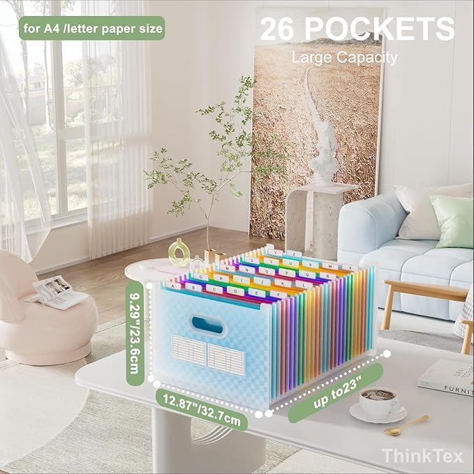 ThinkTex 26-Pocket Accordion File Organizer, Upright & Open Top, A–Z Colorful - Image 2