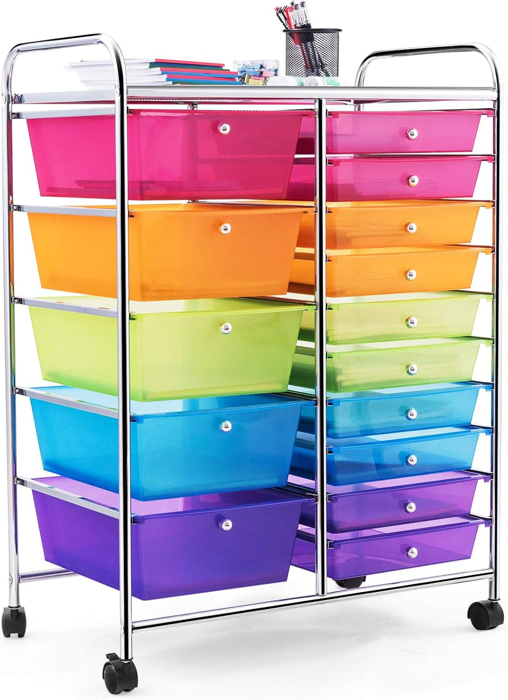 HAPPYGRILL 15-Drawer Rolling Cart, Storage Carts