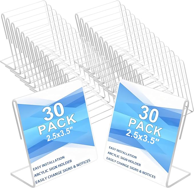 30 pack Small Acrylic Sign Holder 2.5 x 3.5 Inch, Mini Food Sign Labels by Ludery