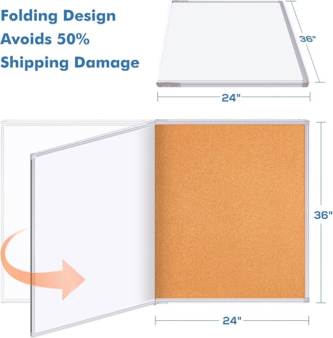 Magnetic White Board and Cork Board Combo, 48 X 36 inches Whiteboard Bulletin - Image 5