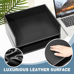 Yeaqee 2 Pcs Wooden Leather Stackable Letter Trays 13 x 10.6inch Luxurious - Image 2