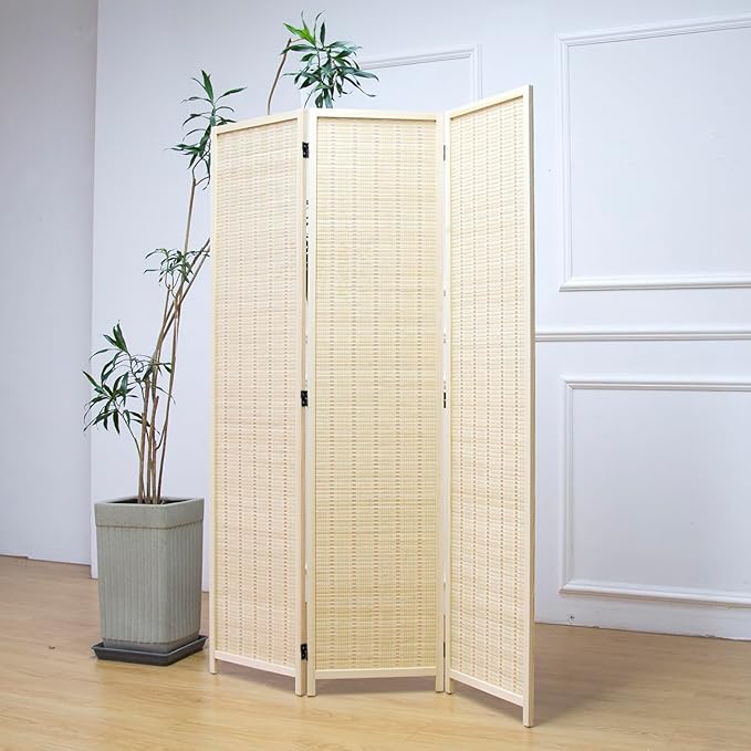 Furnnylane 3 Panel Room Divider and Folding Panel Screen, Bamboo Panel Divider by Furnnylane