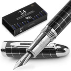 Wordsworth & Black Majesti Fountain Pen-, Luxury Case, Chrome Finish; Fine Nib- by WordsworthBlack