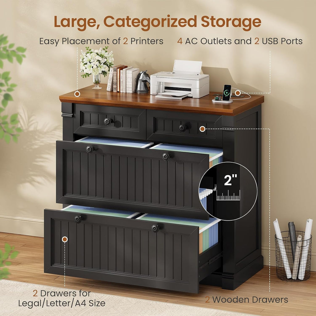 sedeta 4 drawers file cabinet, 33" farmhouse filing on a desk or shelf