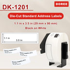 DOREE 10 Rolls DK-1201 Die-Cut Address Labels 1.14" x 3.5" 400 Labels/Roll | Replacement for Brother DK1201 29mm x 90mm Black on White Compatible with Brother QL-700/800/810W/820NWB/1100/1110NWB