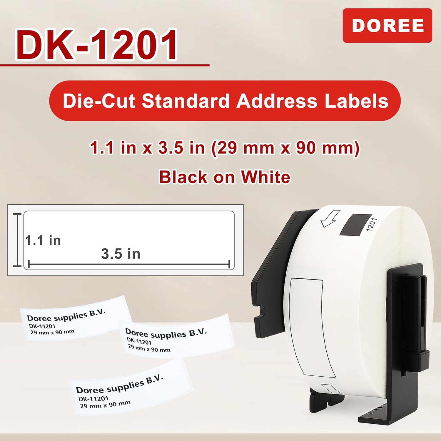 DOREE 10 Rolls DK-1201 Die-Cut Address Labels 1.14" x 3.5" 400 Labels/Roll | Replacement for Brother DK1201 29mm x 90mm Black on White Compatible with Brother QL-700/800/810W/820NWB/1100/1110NWB
