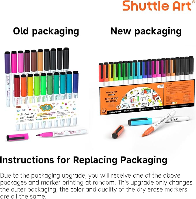 Shuttle Art Dry Erase Markers, 20 Pack 17 Colors Whiteboard Markers, Bundled - Image 2