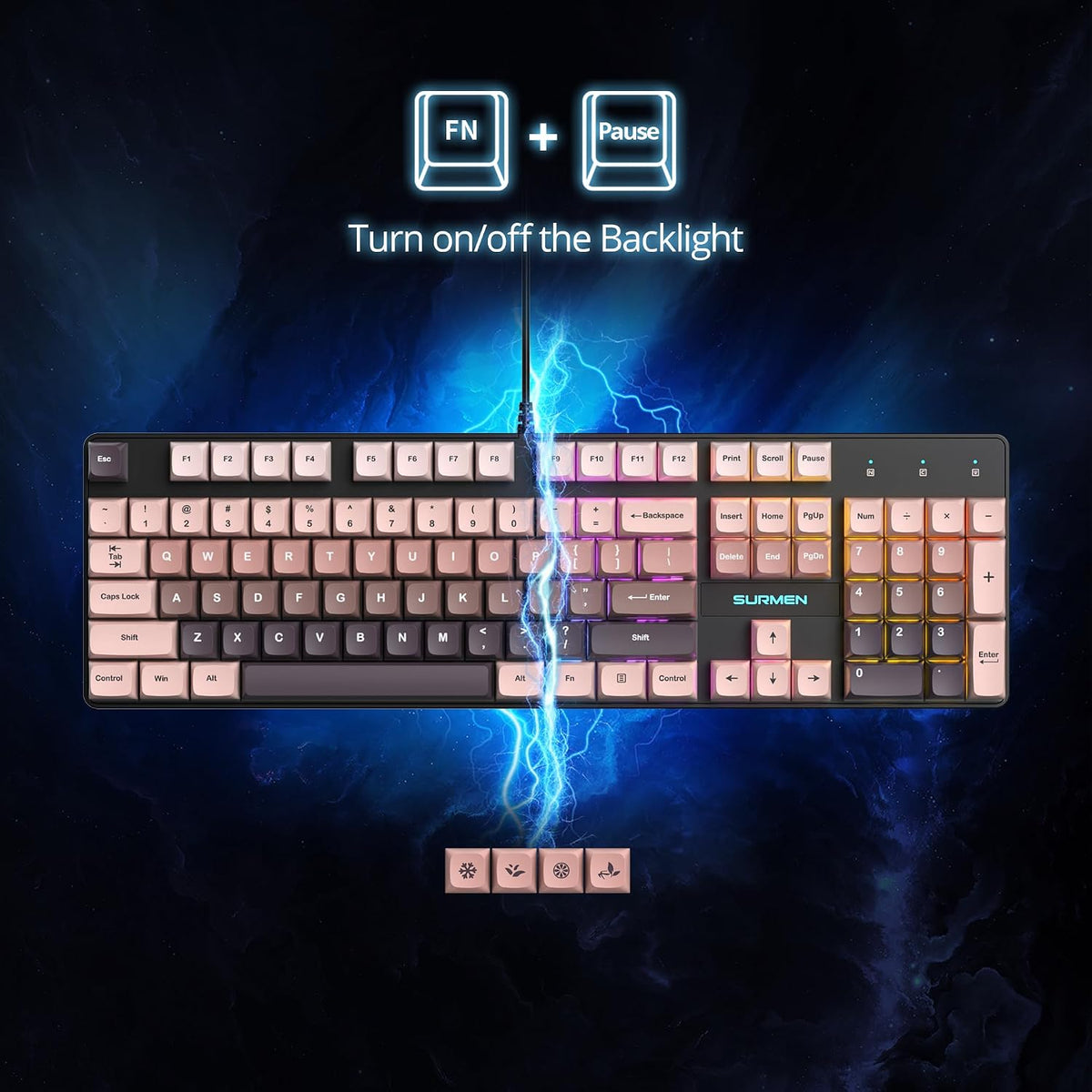 surmen Wired Mechanical Keyboard Full-Size,104-Key RGB Thocky Keyboard with N...
