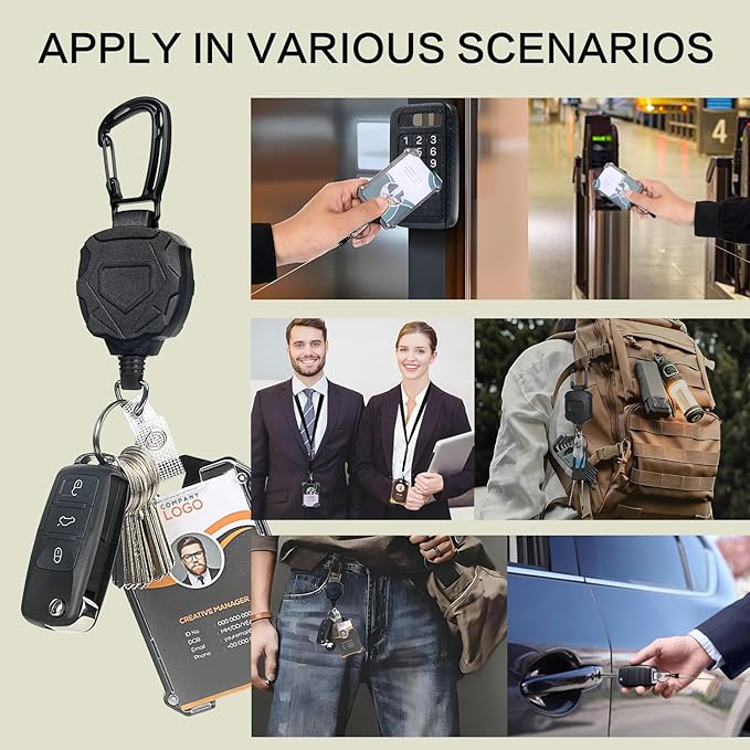 AIDSOTOU Heavy Duty Retractable Keychain Carabiner Badge Reel ID Badge Holder - Image 7