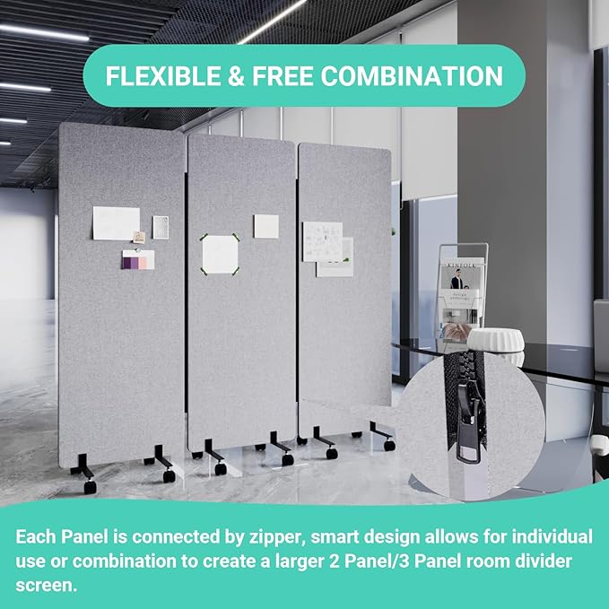 Soundproof Room Divider with Wheels, 66in Office Dividers - Image 3
