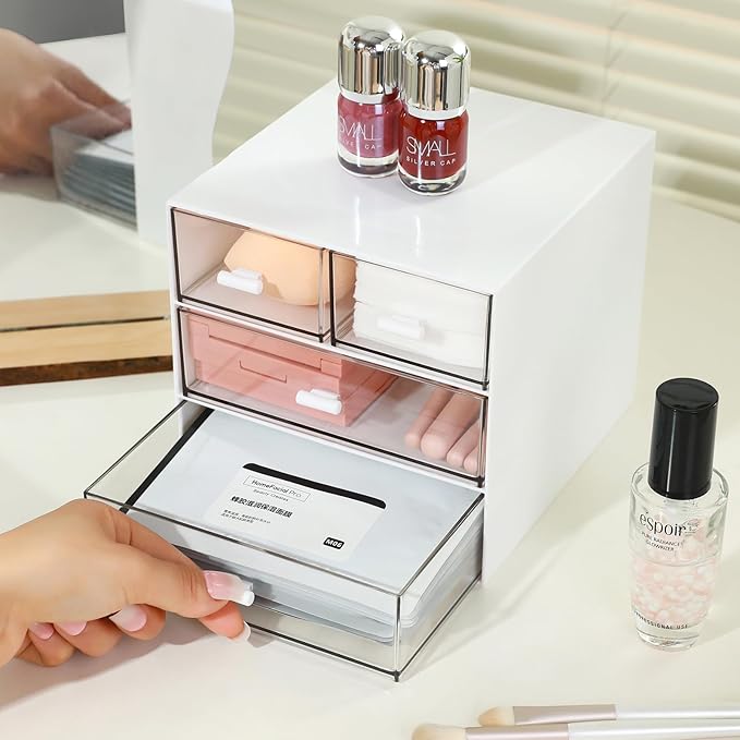 MILULUGO Makeup Organizer with 4 Drawers, Desk Organizer, Cosmetics Storage Box - Image 2