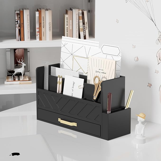 WISUCART Bamboo Desk Organizer Mail Holder Countertop Wood Desk Drawer Tabletop - Image 3