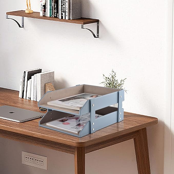Leather Desk Letter Tray, Office Supplies Paper Organizer - Image 3