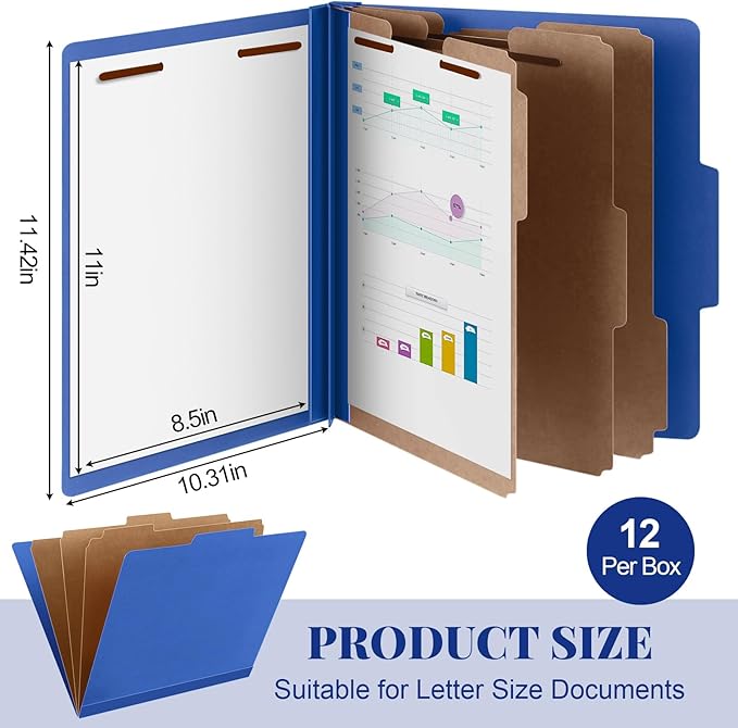 Skyygemm 12 Pcs Classification Folders Letter Size, 3 Divider Pressboard File - Image 2