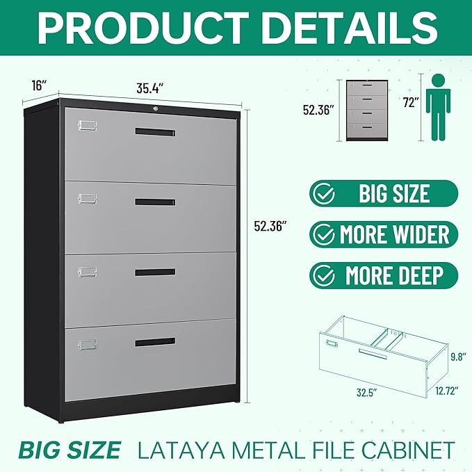 Letaya 4 Drawer Lateral Metal Filing Cabinet - Image 3