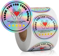 Fulmoon 500 Pcs Thank You for Your Order Stickers Bulk, Round, Holographic | 2 Inch, 5 Star Review Delivery Labels, 5 Star Rating Reminder, Food Delivery Accessories, for Grocery Takeout Driver Packages