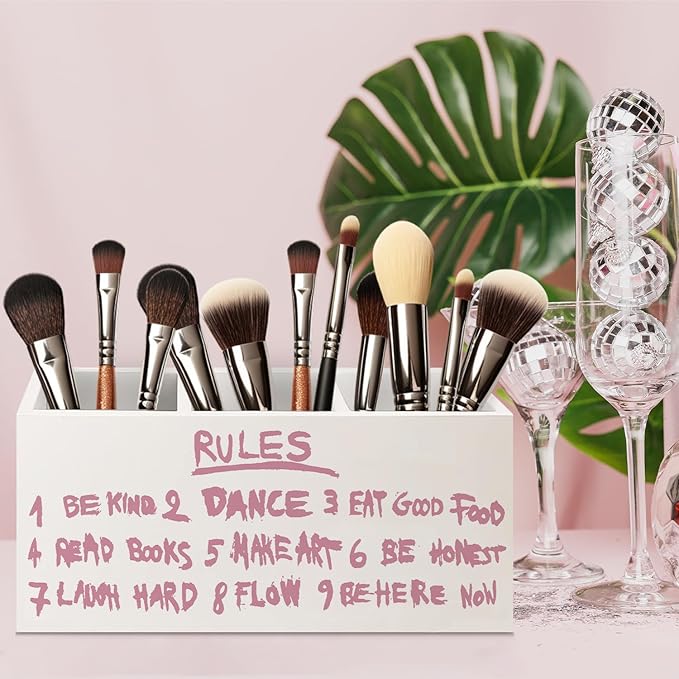 URLLUAE Inspirational Pink Rules Makeup Brush Toothbrush Holder Organizer - Image 2
