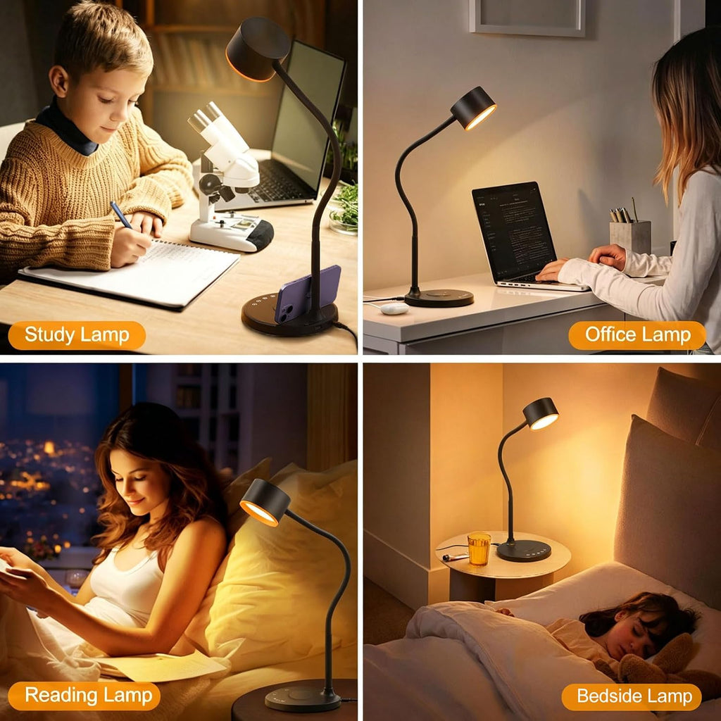 lifmira desk lamp with 2 usb charging ports on a desk or shelf