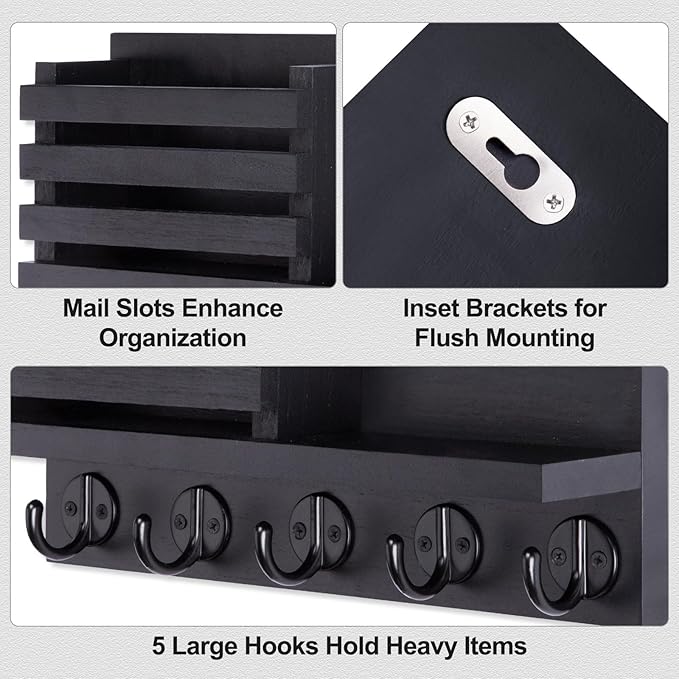 Lwenki Key Holder for Wall – Decorative Wooden Mail Holder and Key Shelf - Image 3