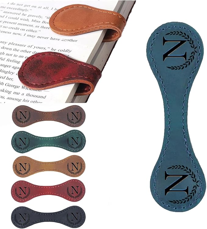 Personalized Magnetic Leather Bookmark, 26 Letters Custom Leather Bookmarks by Artlaza