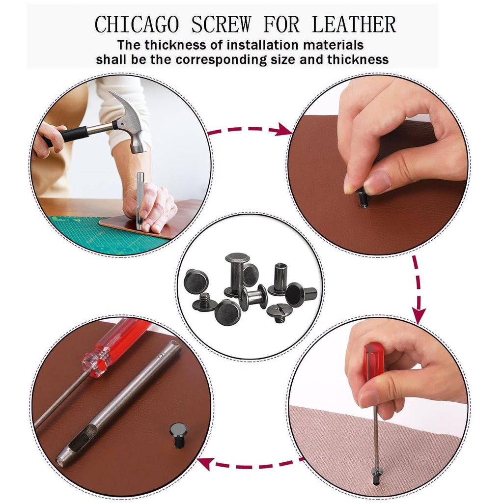 50 Sets Chicago Screws Carbon Steel Binding Screws Rivet Book Binding DIY Leather Craft Assembly Bolt M5*7mm Black