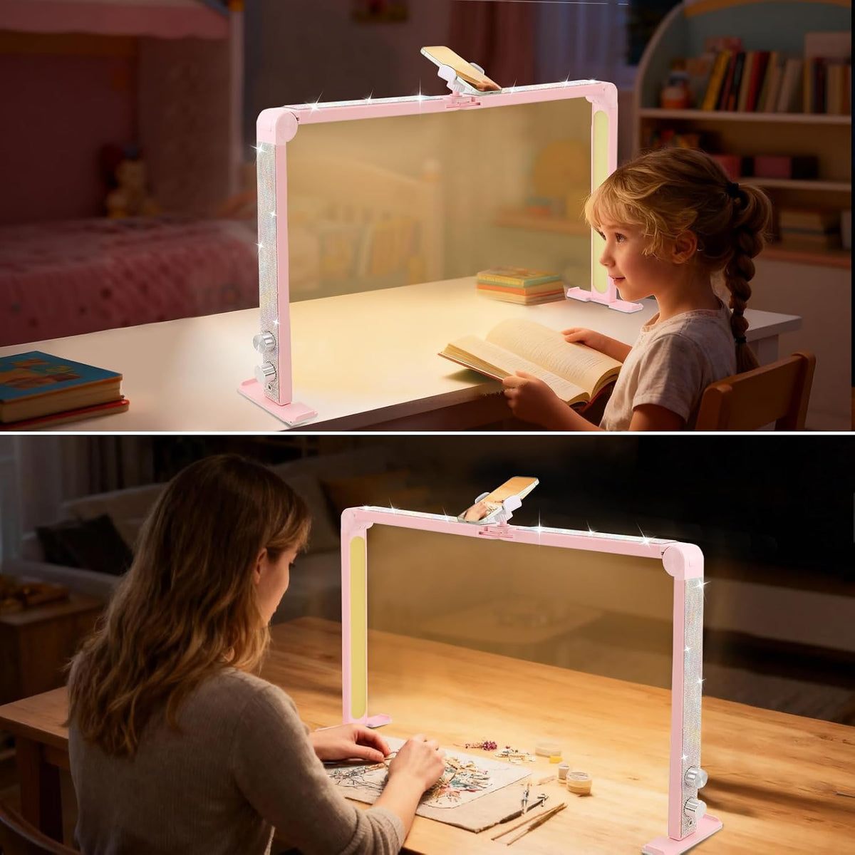 Nail Tech Lamp for Desk, 34 in Large Half Moon Light with Phone Holder, 48W B...